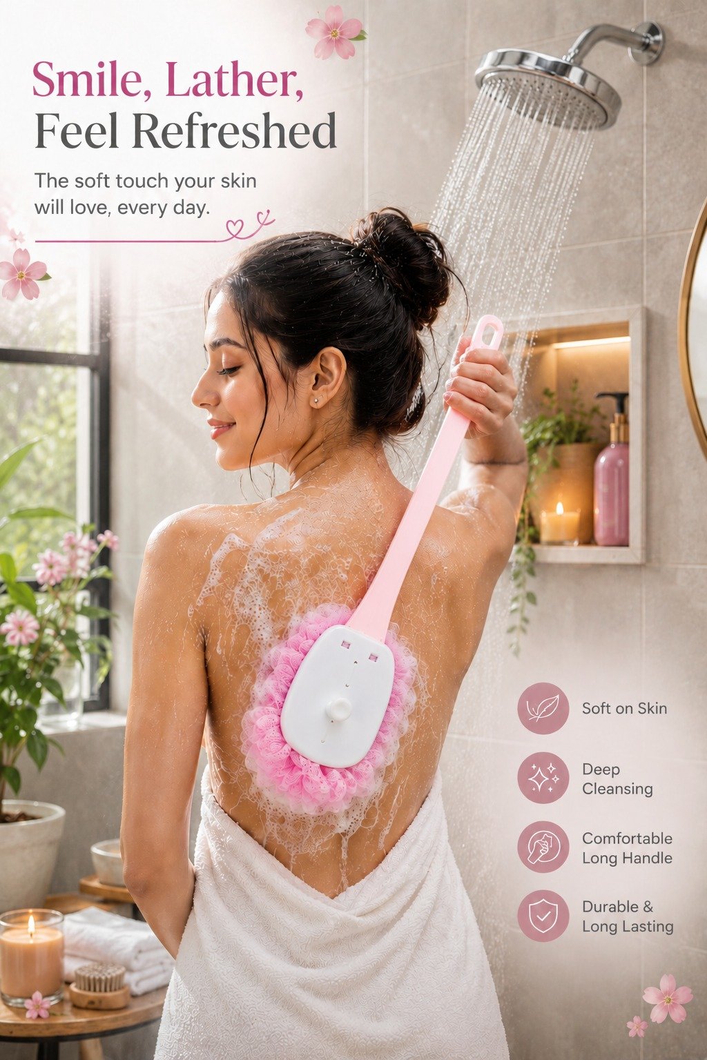 Loofah 2 in 1 Shower Brush Soft Premium & Durable(KBL-332)